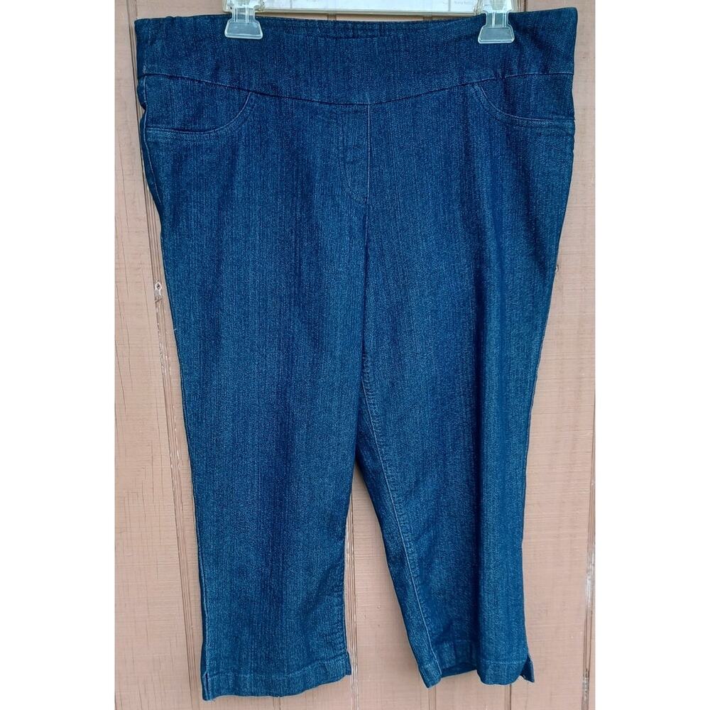 Petite 14P Stretch Denim Capris Pull On Blue Cropped Summer Casual - Picture 4 of 8